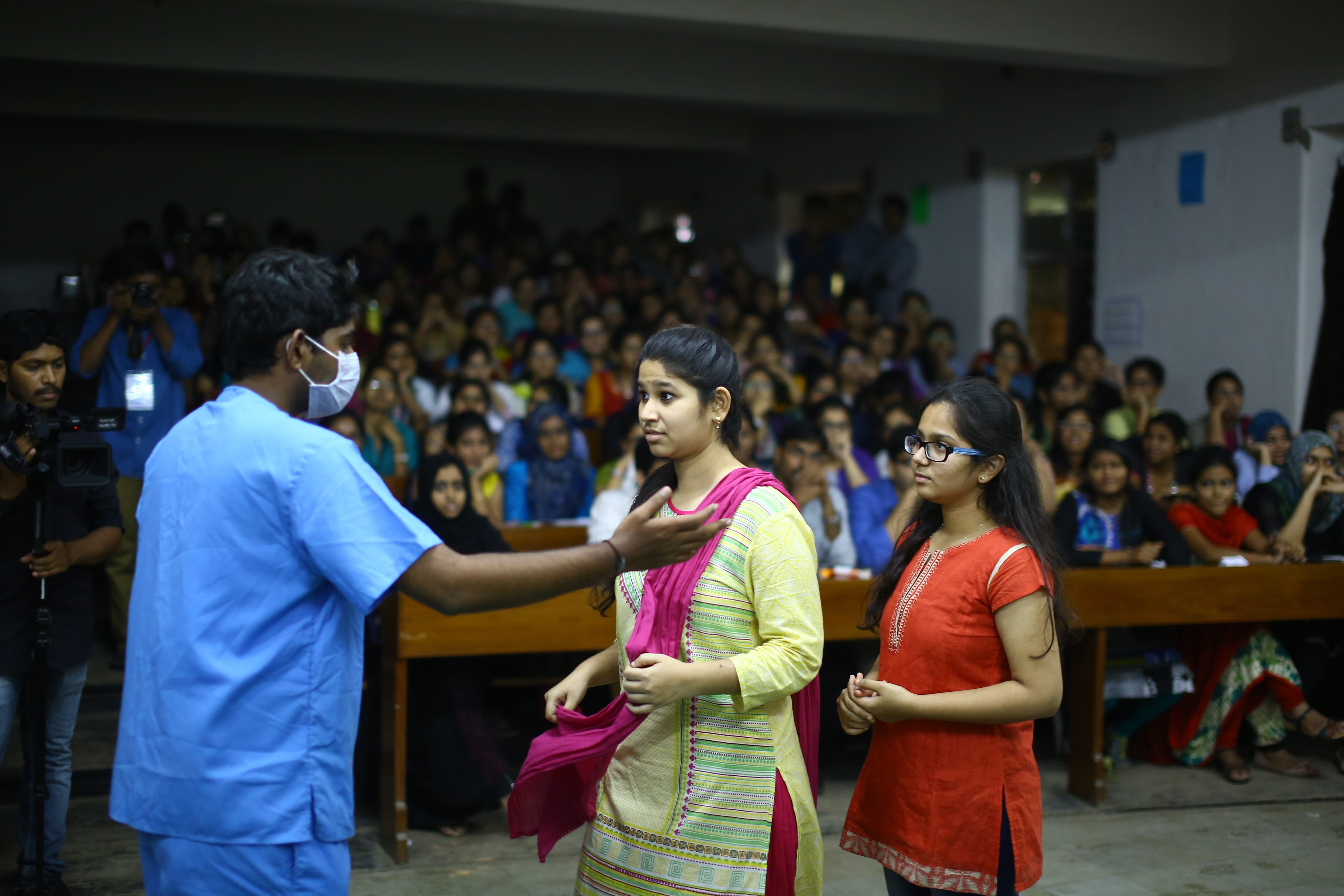 Facilitator speaking with attendees during the workshop